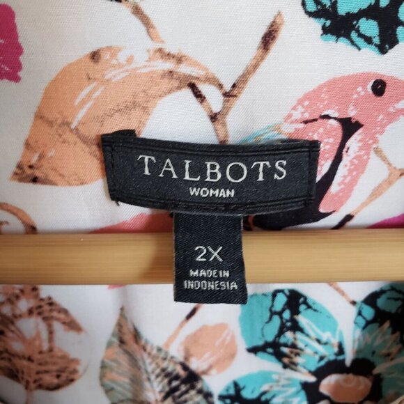 Talbots Floral Bird Button Front Tunic Top Roll Tab Sleeves Multi Size Womens 2X - Picture 2 of 11